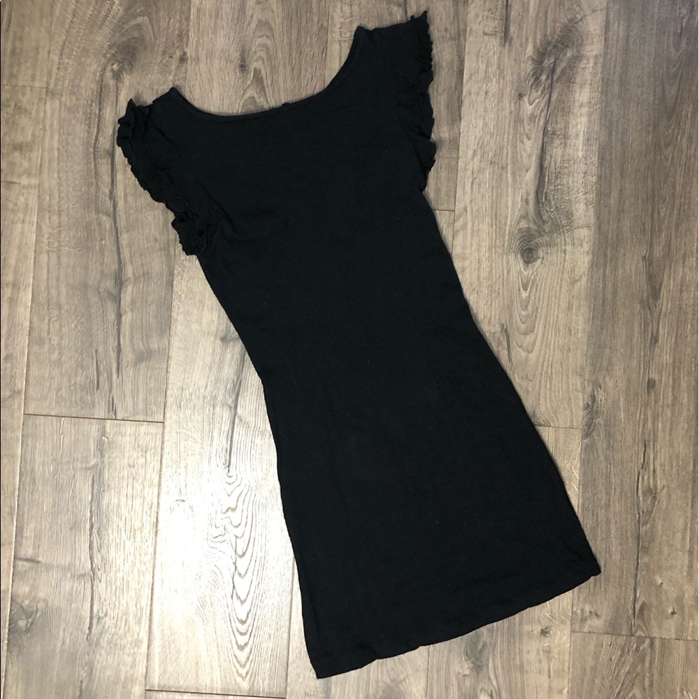 Ya-Ya black t-shirt dress with ruffle sleeves